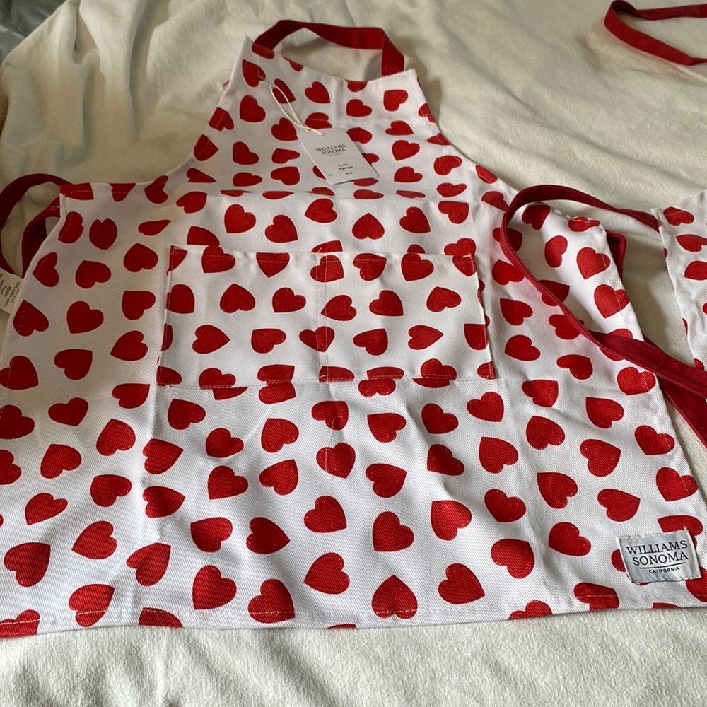Matching adult and child aprons from Williams Sonoma. Perfect present!